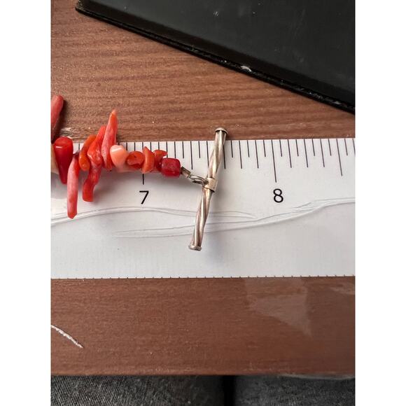 Vintage Sterling Silver Red Coral Branch & Chip Bracelet 7.5” Toggle Clasp Boho - Picture 7 of 7